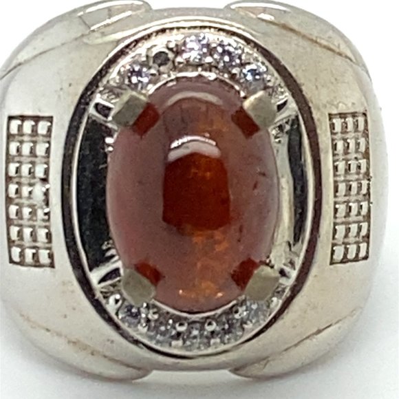 Orange Opal 4.02ct Platinum Finish Silver Ring 14g - Picture 7 of 7